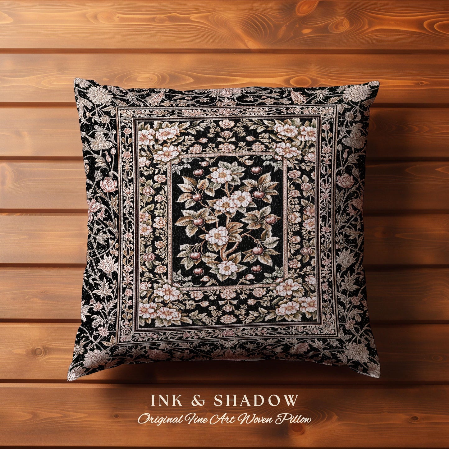 Maximalist Cherry Blossom Decorative Cushion Tapestry Throw Pillow