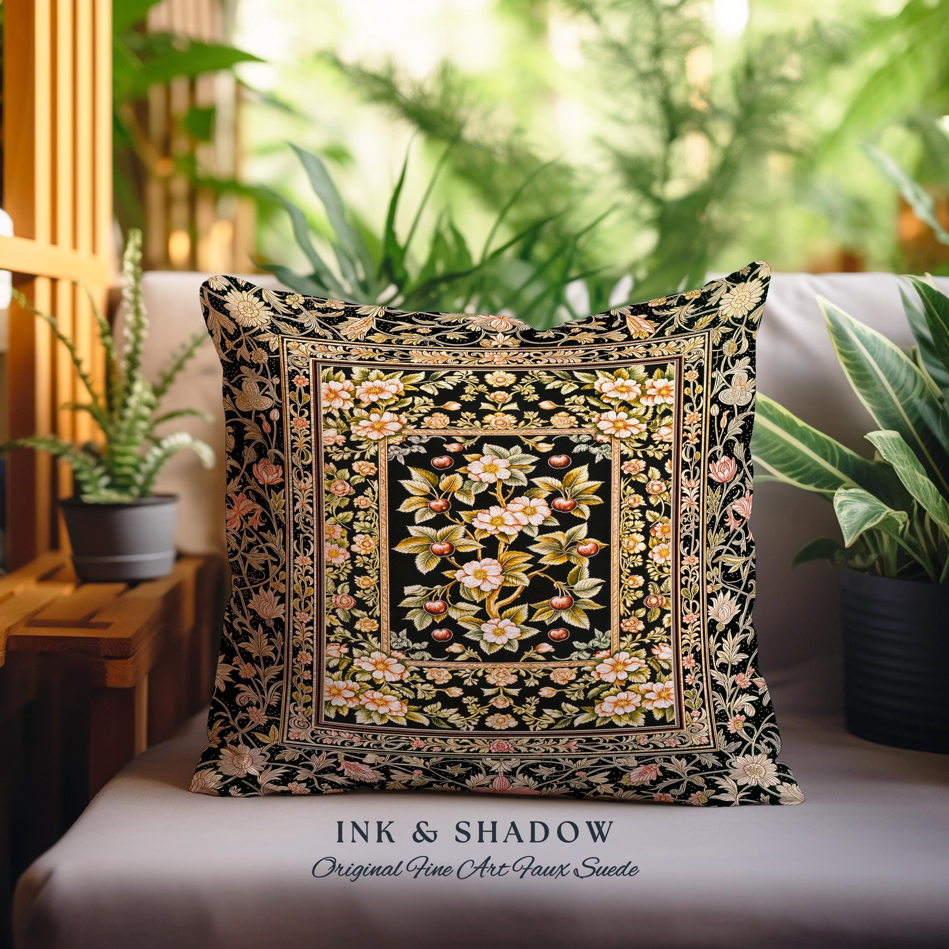 Maximalist Cherry Blossom Decorative Cushion Tapestry Throw Pillow
