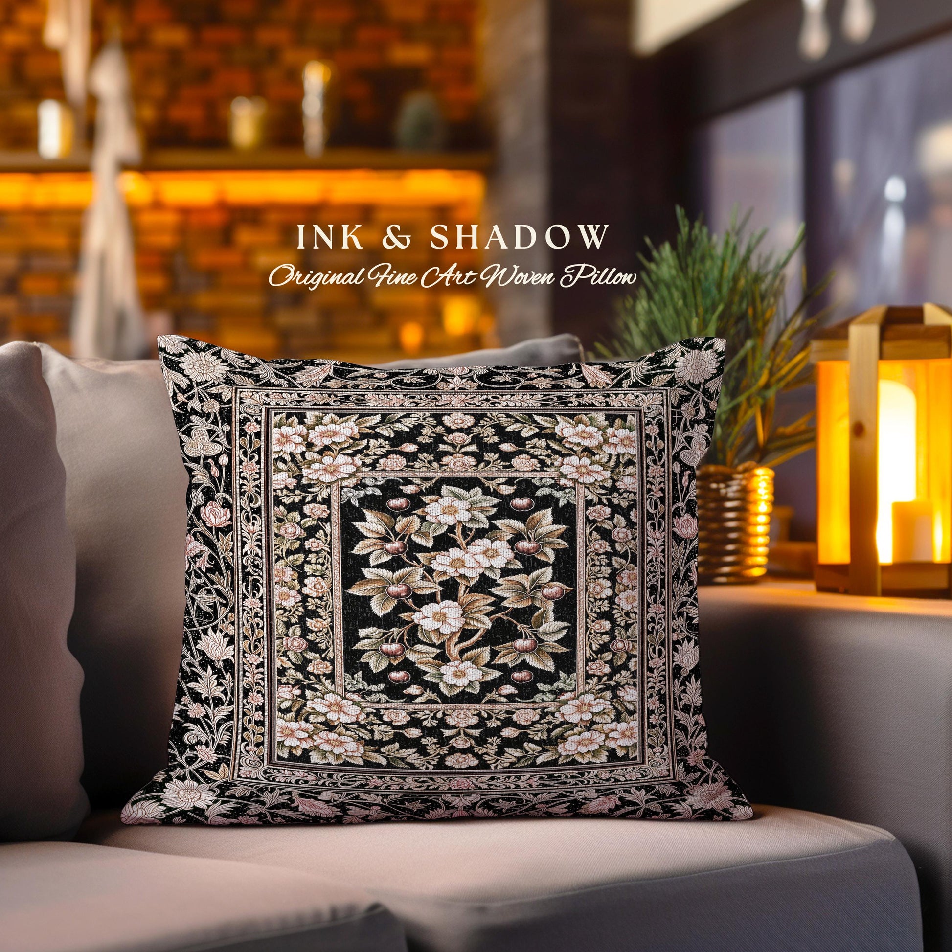 Maximalist Cherry Blossom Decorative Cushion Tapestry Throw Pillow