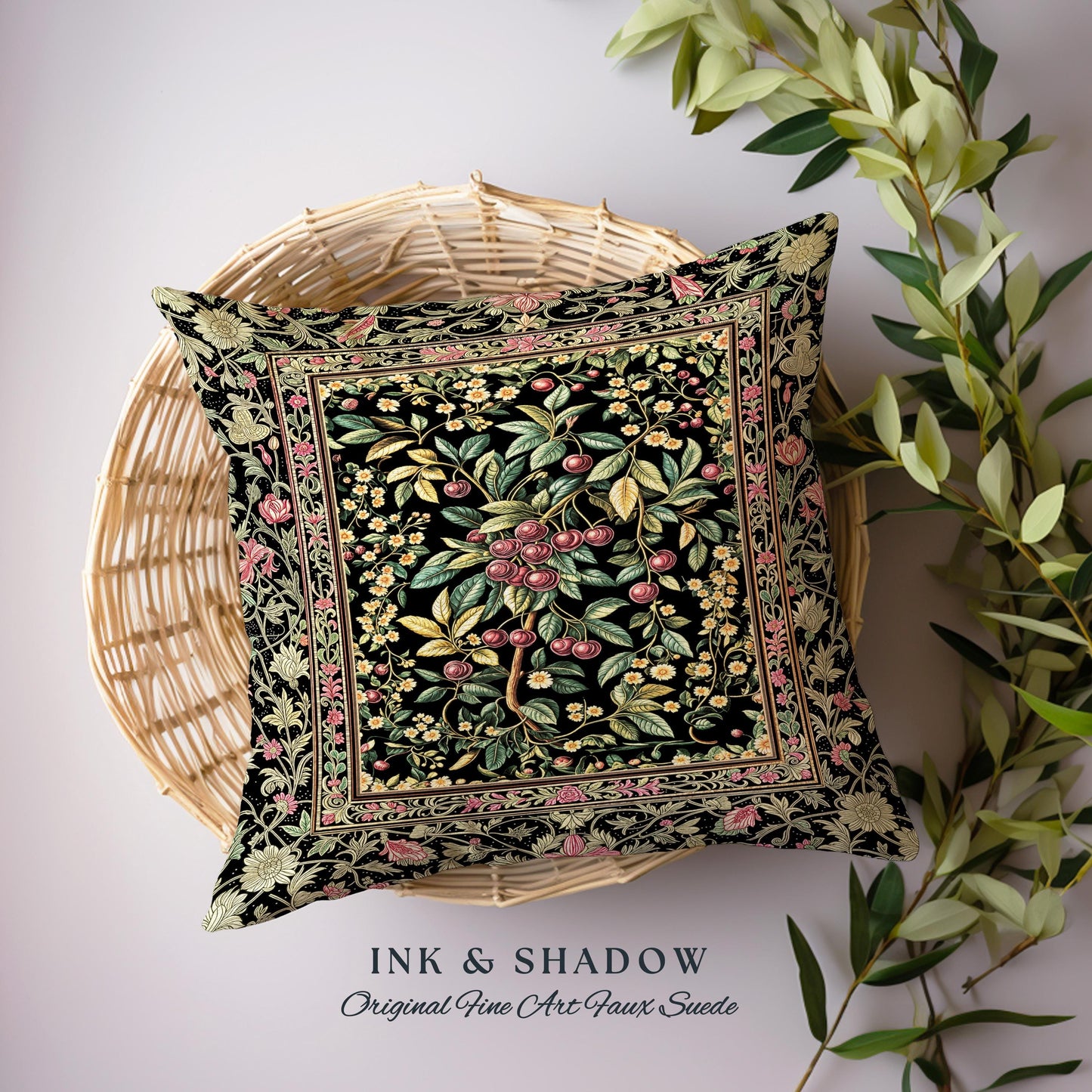 Gothic Elegance Cherry Tapestry Pillow Decorative Throw Cushion
