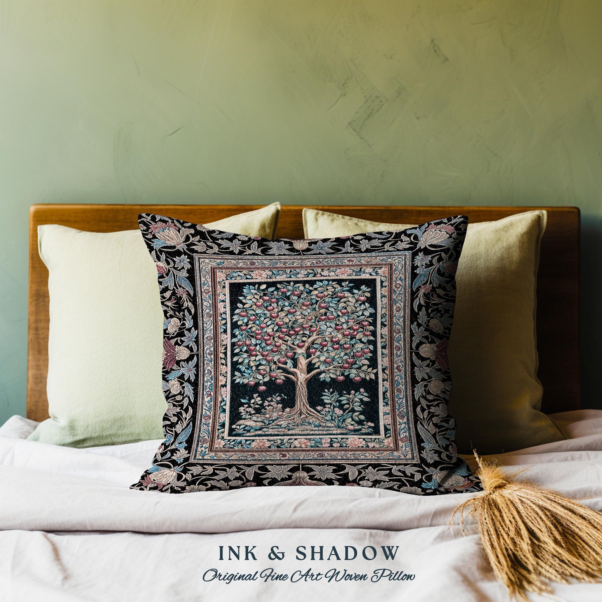 Medieval Cherry Tree of Life Decorative Cushion Tapestry Throw Pillow