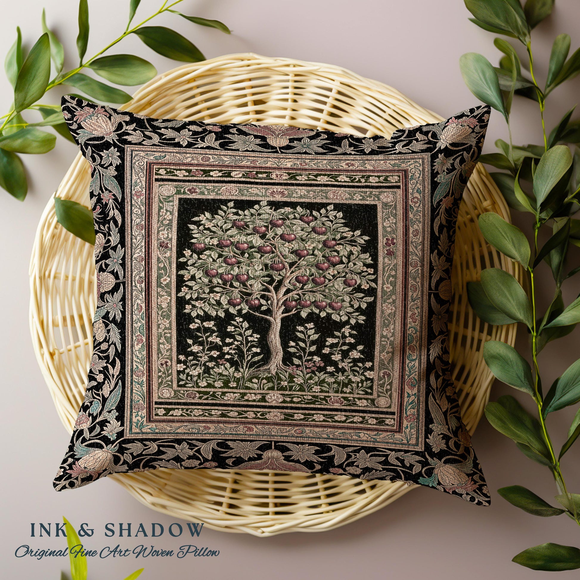 Rustic Garden Tree of Life Tapestry Pillow Decorative Throw Cushion