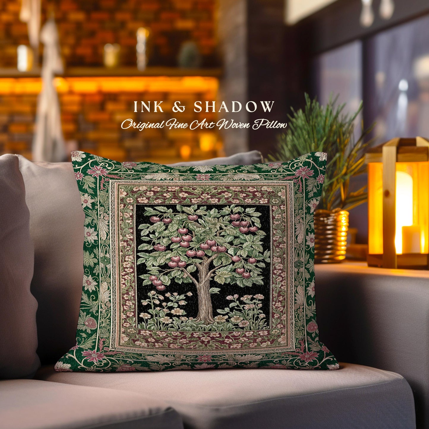 Woodland Folklore Tree of Life Tapestry Pillow Decorative Throw Cushion