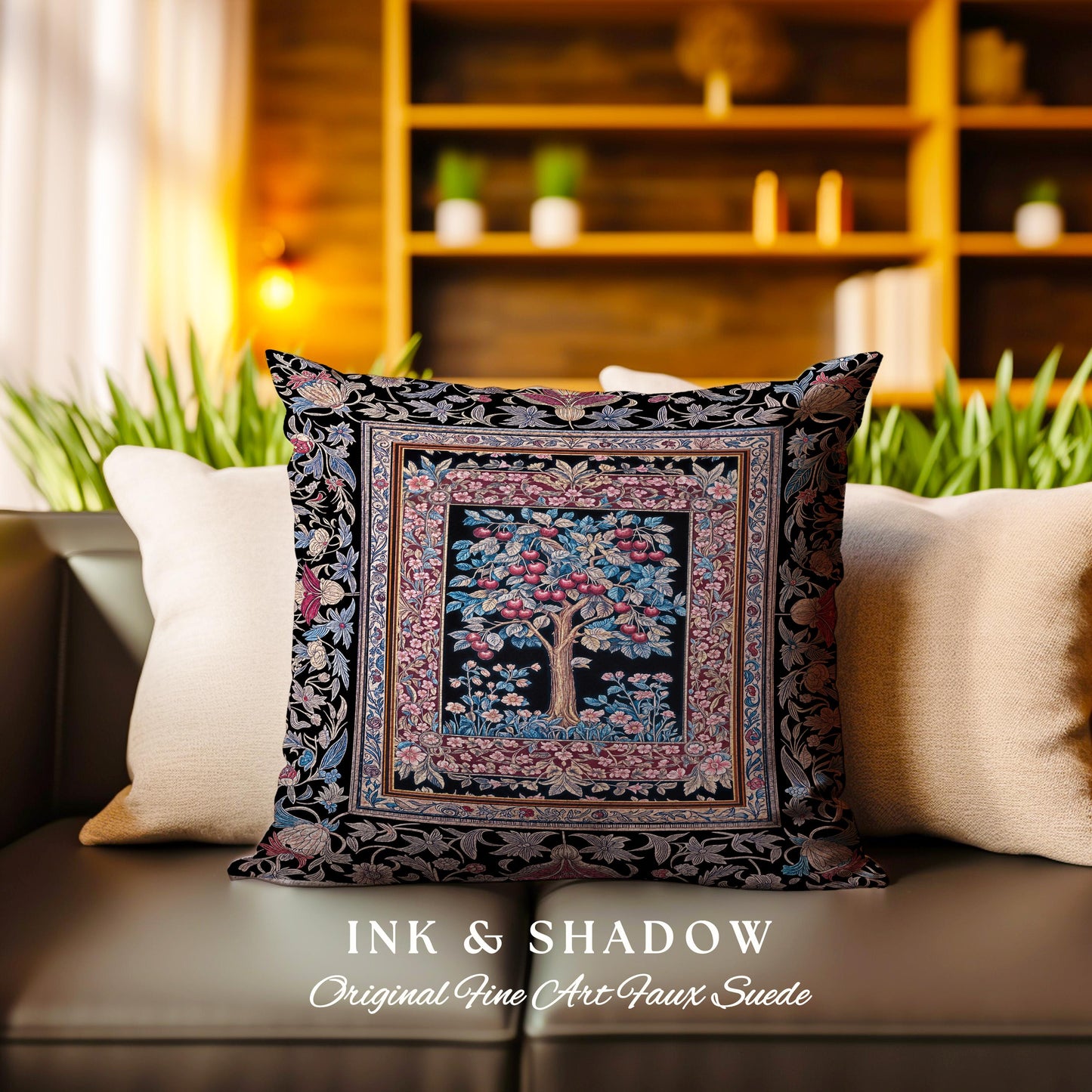 Mystical Dark Academia Tree of Life Tapestry Pillow Decorative Throw Cushion