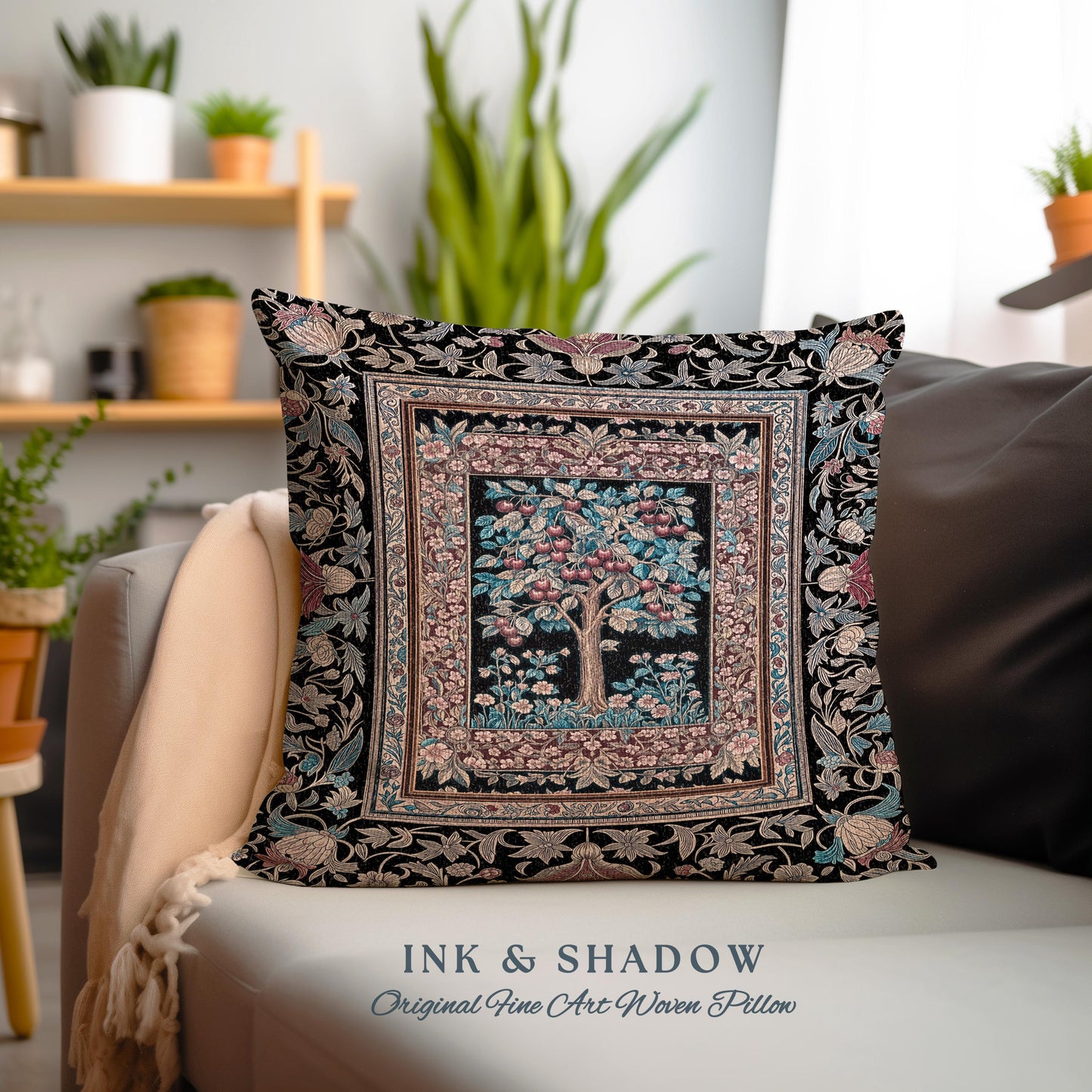 Mystical Dark Academia Tree of Life Tapestry Pillow Decorative Throw Cushion