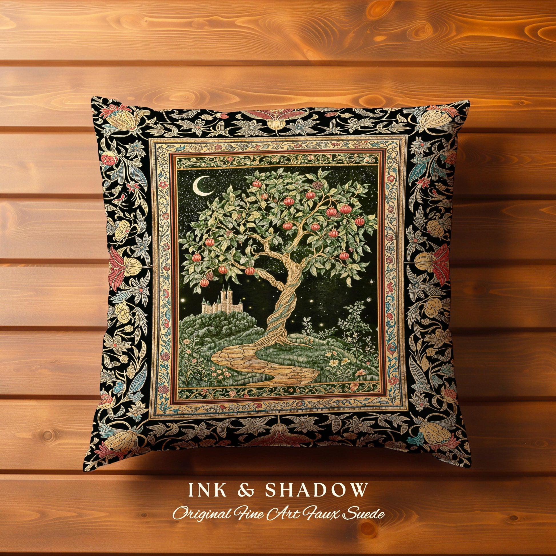 Moonlit Magic Whimsical Tree Tapestry Pillow Decorative Throw Cushion