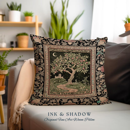 Moonlit Magic Whimsical Tree Tapestry Pillow Decorative Throw Cushion