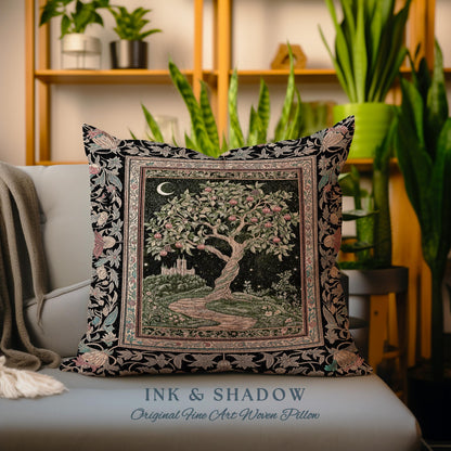 Moonlit Magic Whimsical Tree Tapestry Pillow Decorative Throw Cushion