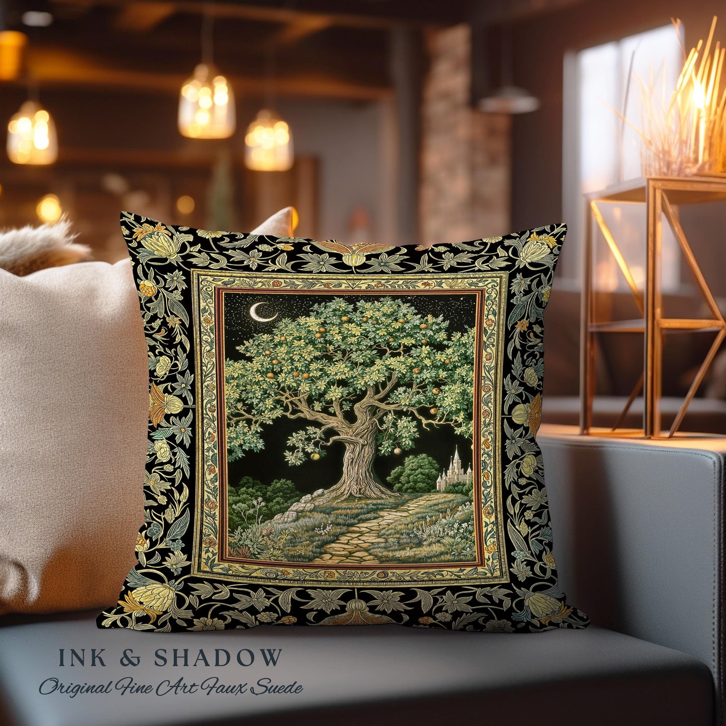 Emerald Aesthetic Folklore Tree Tapestry Pillow Decorative Throw Cushion