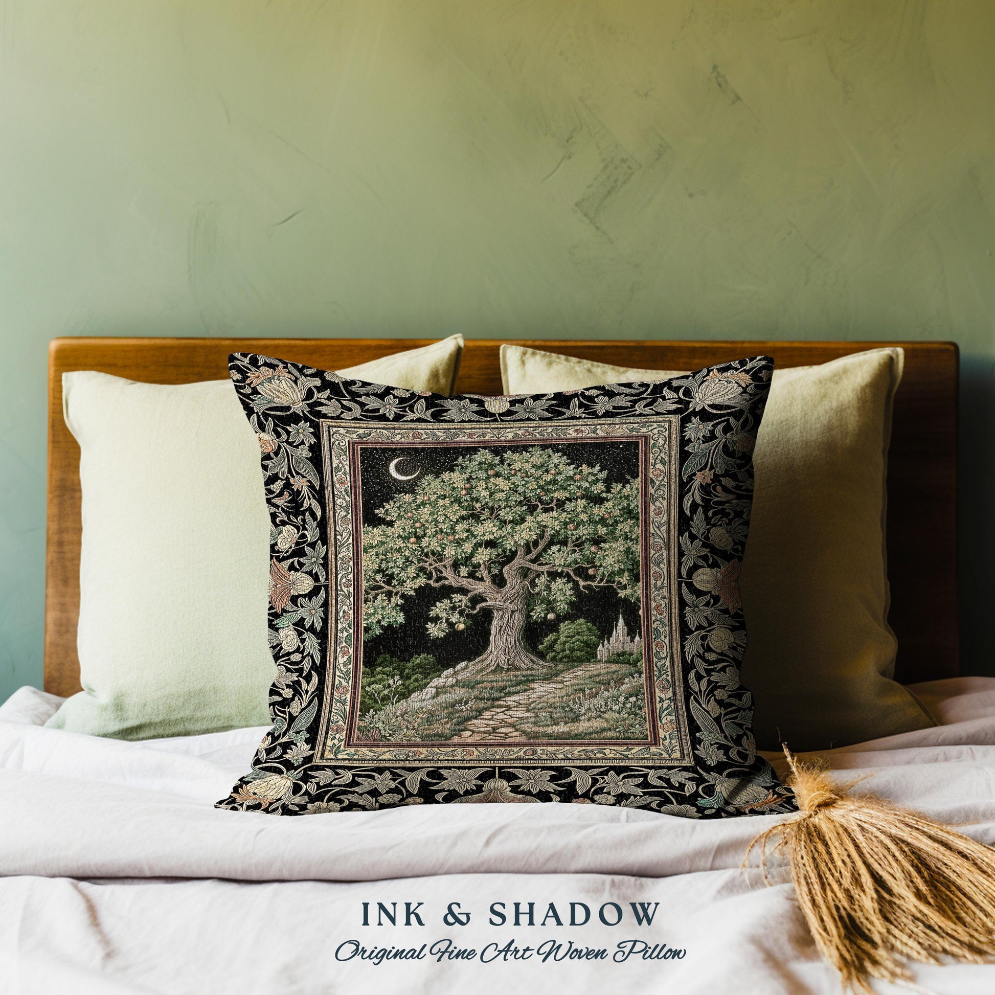 Emerald Aesthetic Folklore Tree Tapestry Pillow Decorative Throw Cushion