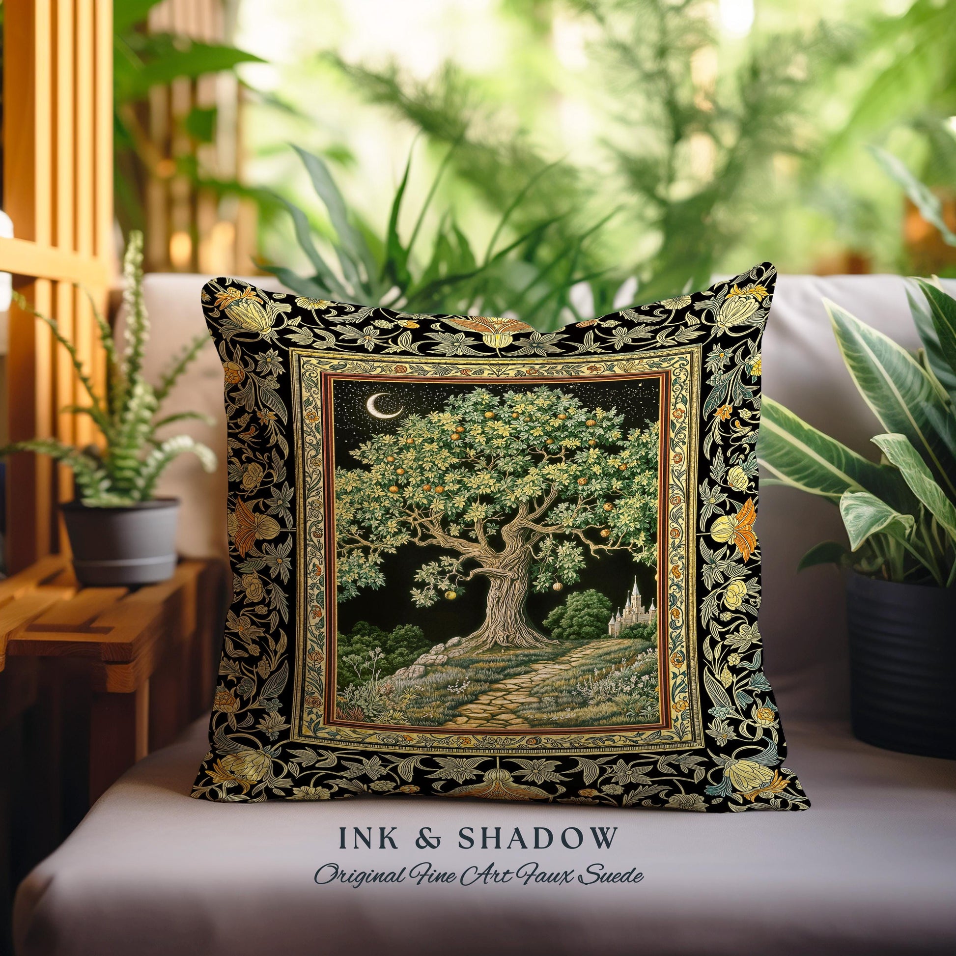 Emerald Aesthetic Folklore Tree Tapestry Pillow Decorative Throw Cushion