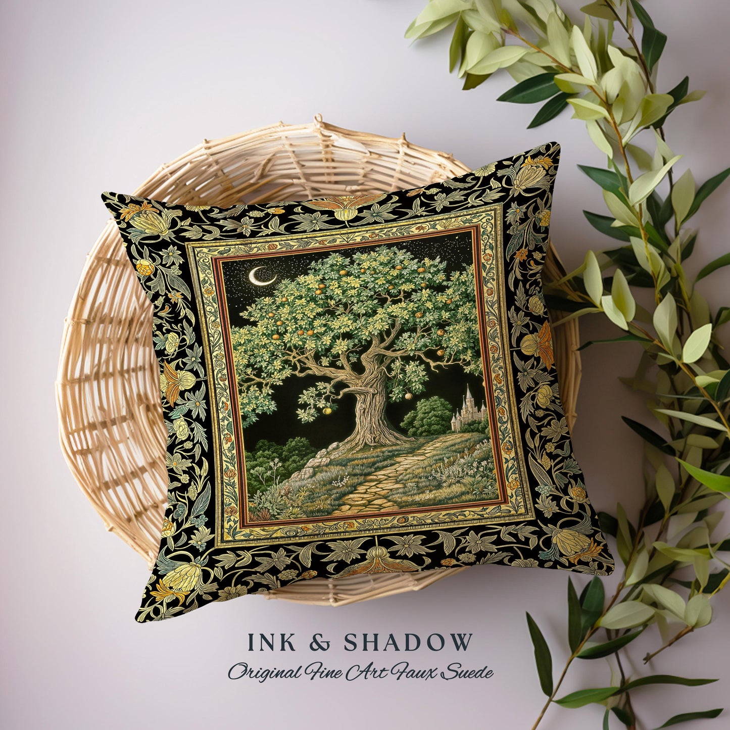 Emerald Aesthetic Folklore Tree Tapestry Pillow Decorative Throw Cushion