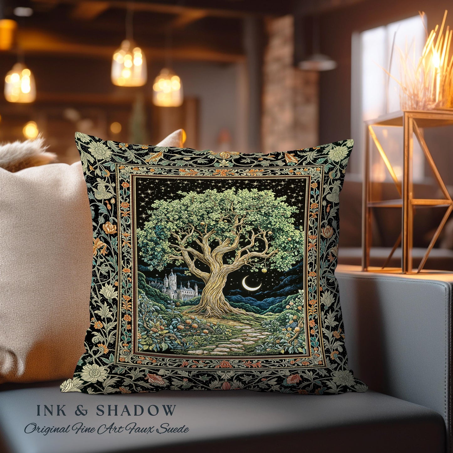 Fairytale Castle Tree of Life Decorative Cushion Tapestry Throw Pillow