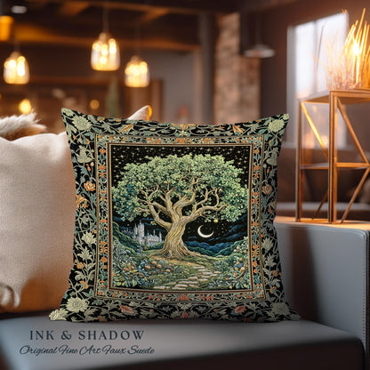 Fairytale Castle Tree of Life Decorative Cushion Tapestry Throw Pillow