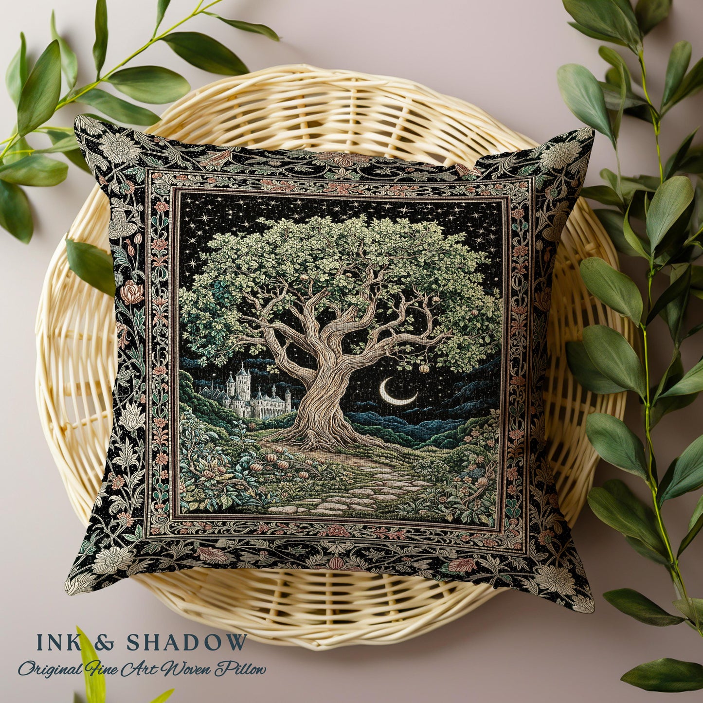 Fairytale Castle Tree of Life Decorative Cushion Tapestry Throw Pillow