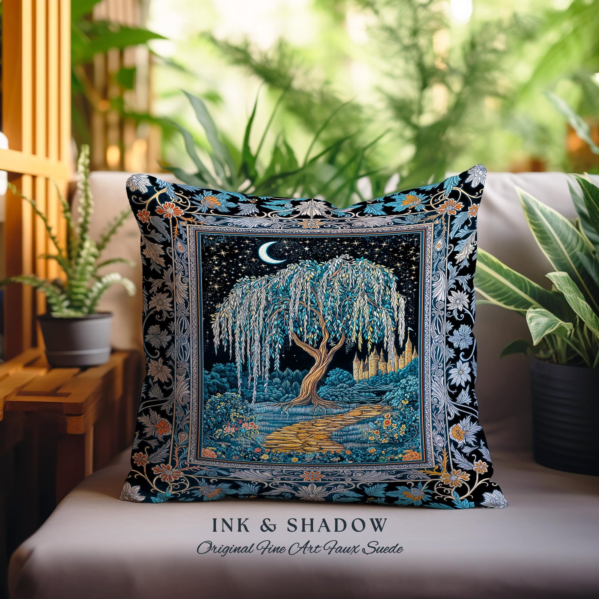 Crescent Moon Medieval Forest Decorative Tree Cushion Tapestry Throw Pillow
