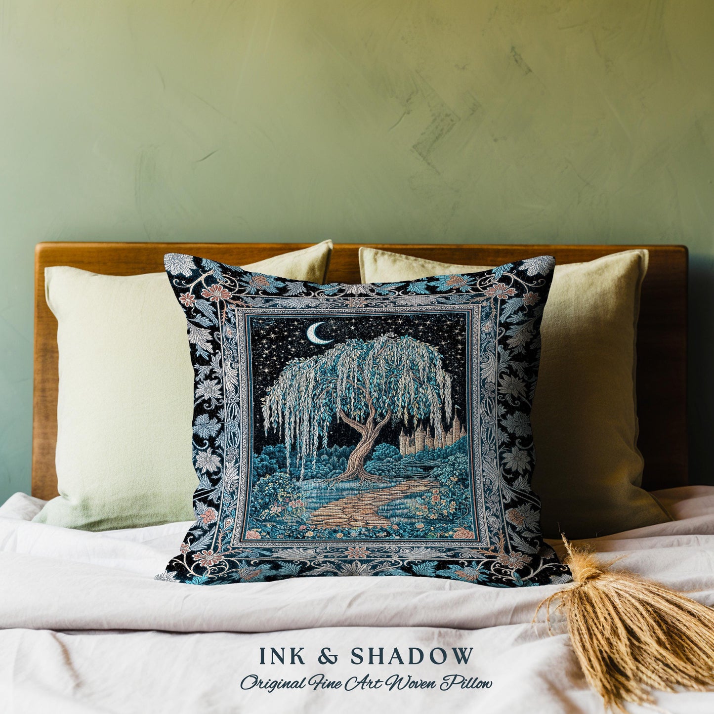 Crescent Moon Medieval Forest Decorative Tree Cushion Tapestry Throw Pillow