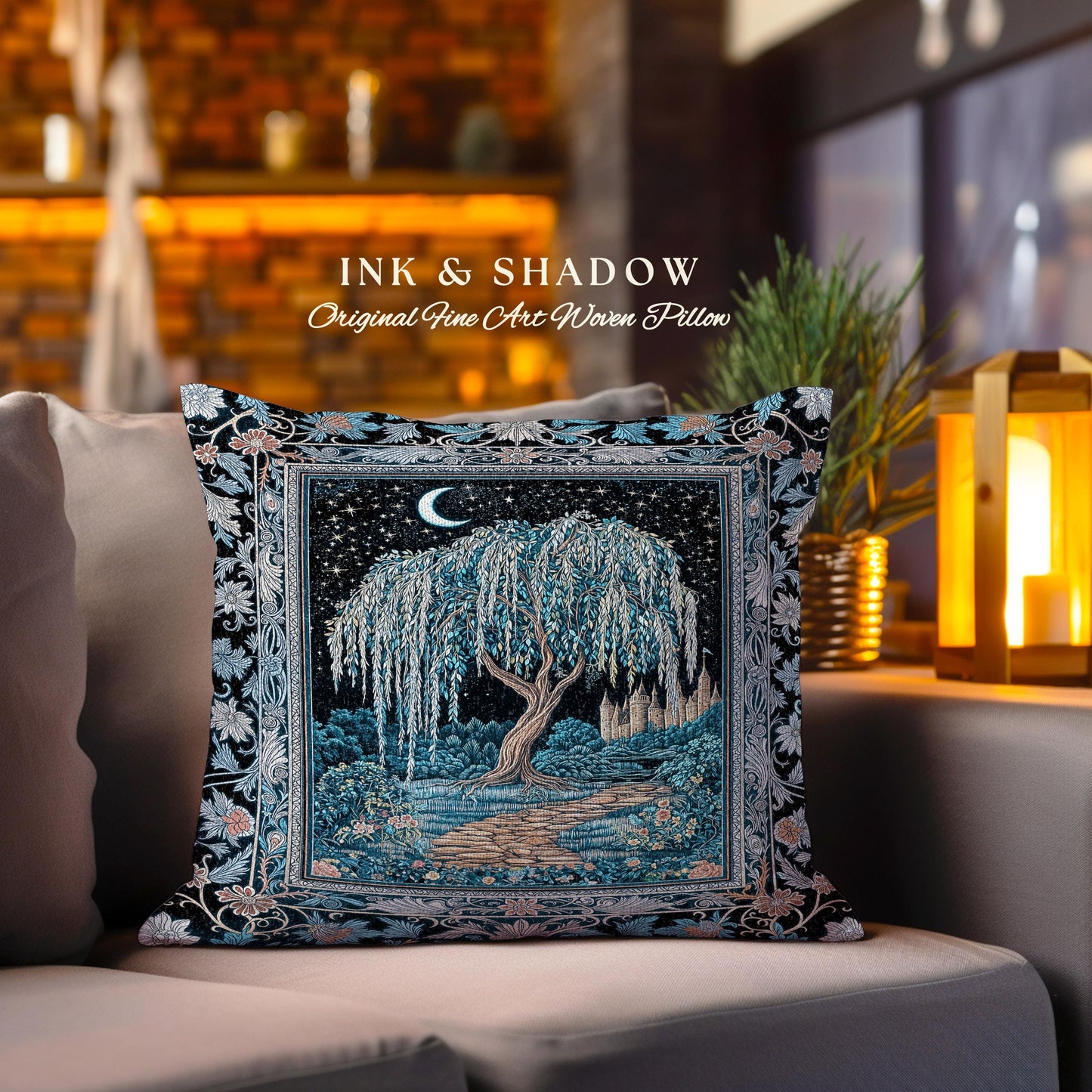 Crescent Moon Medieval Forest Decorative Tree Cushion Tapestry Throw Pillow