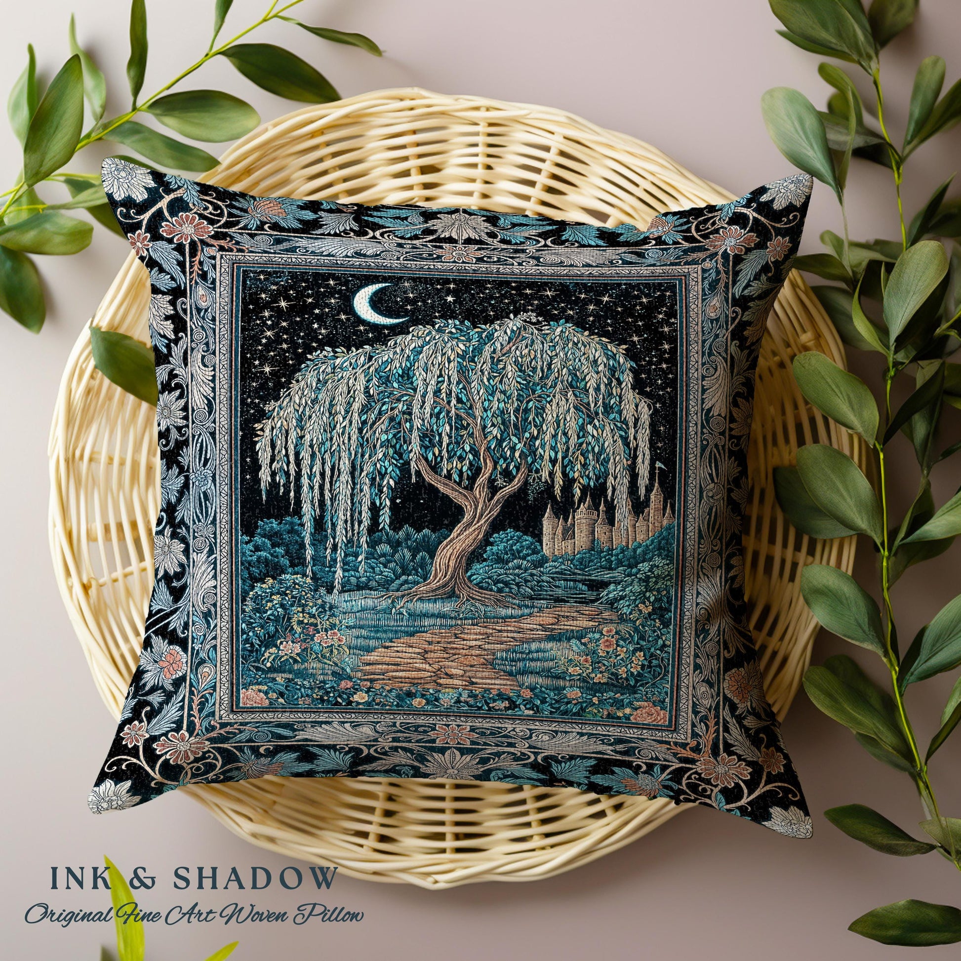 Crescent Moon Medieval Forest Decorative Tree Cushion Tapestry Throw Pillow