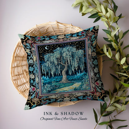 Starry Night Weeping Willow Tree Tapestry Pillow Decorative Throw Cushion