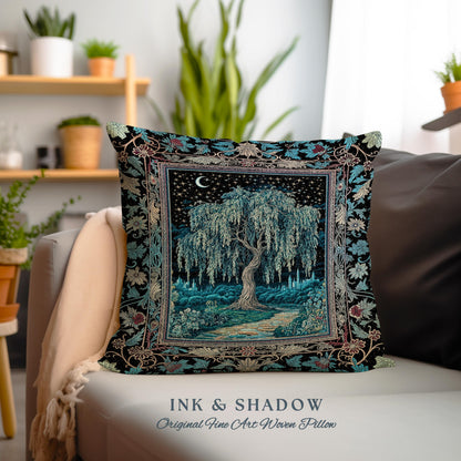 Starry Night Weeping Willow Tree Tapestry Pillow Decorative Throw Cushion