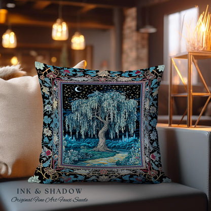 Starry Night Weeping Willow Tree Tapestry Pillow Decorative Throw Cushion