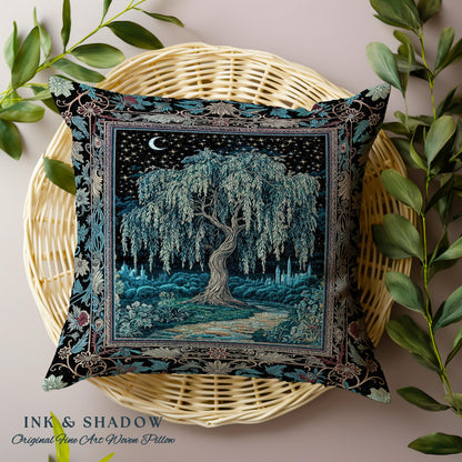 Starry Night Weeping Willow Tree Tapestry Pillow Decorative Throw Cushion