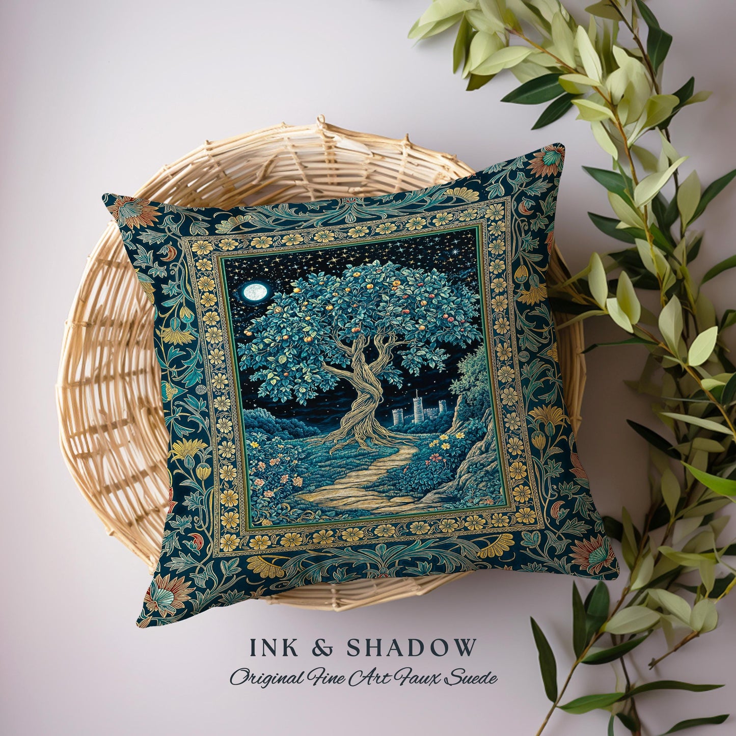 Enchanted Woodland Path Decorative Tree Cushion Tapestry Throw Pillow
