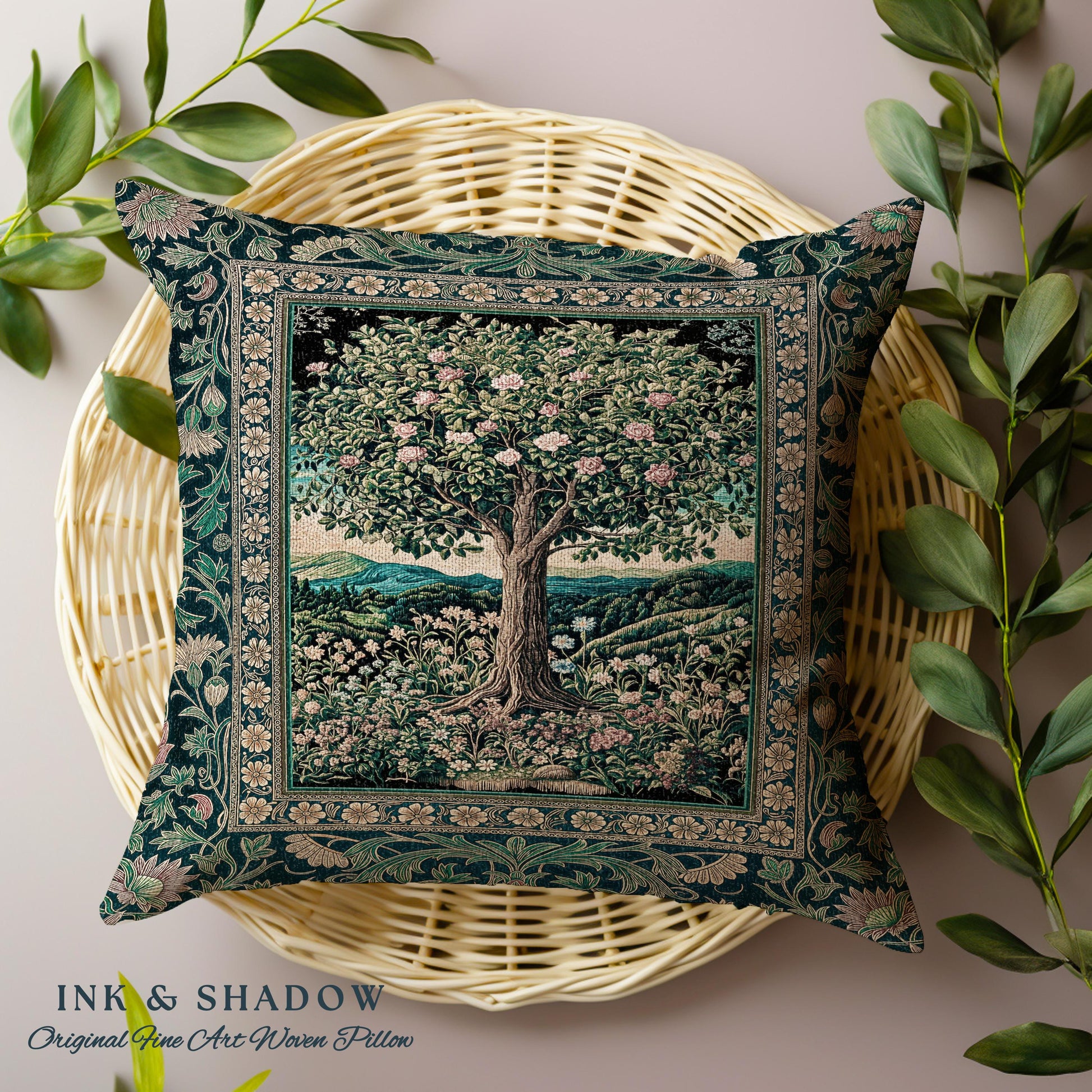Countryside Sunset Tree of Life Decorative Cushion Tapestry Throw Pillow