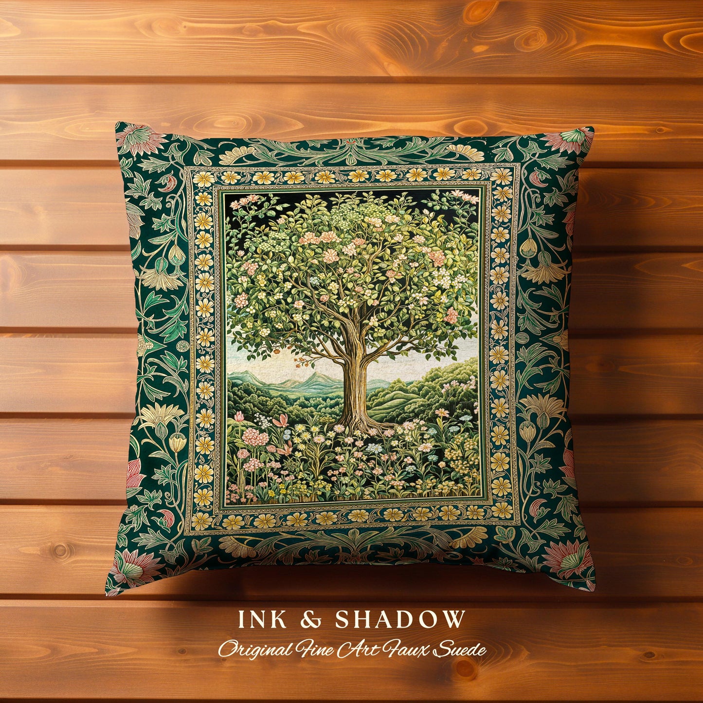 Pastoral Wildflower Garden Tree Tapestry Pillow Decorative Throw Cushion