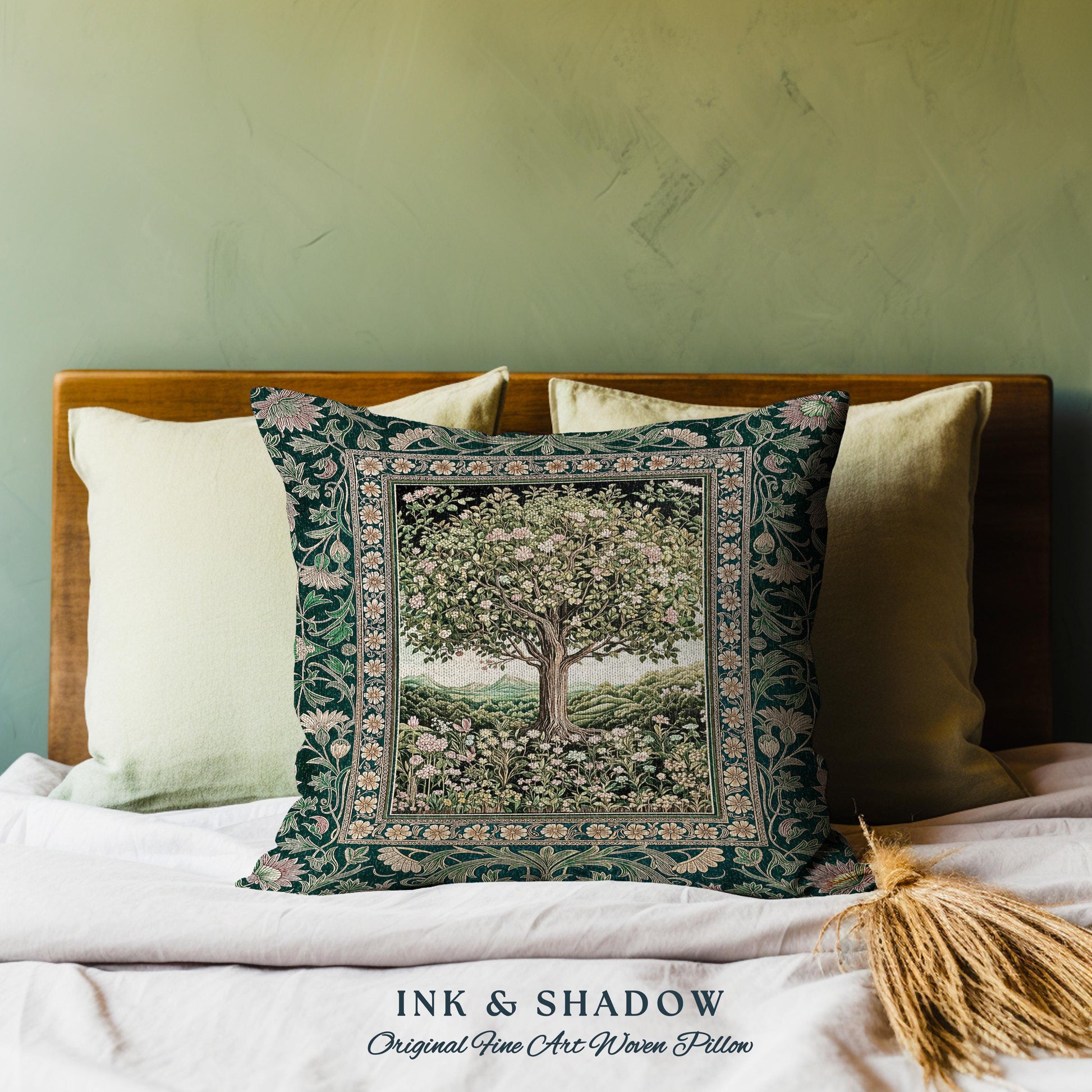Pastoral Wildflower Garden Tree Tapestry Pillow Decorative Throw Cushion
