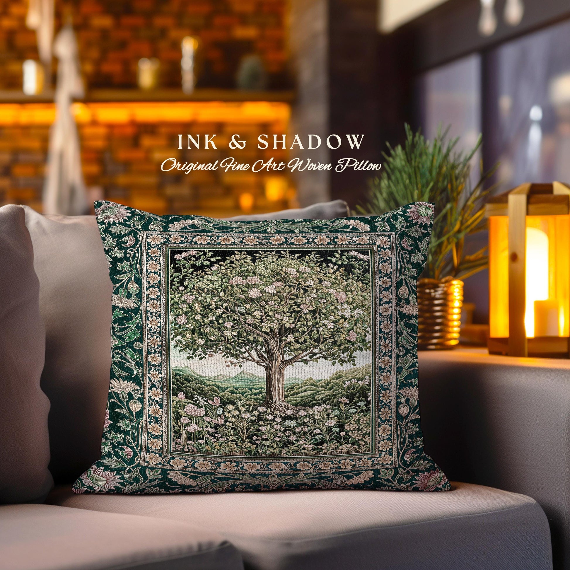 Pastoral Wildflower Garden Tree Tapestry Pillow Decorative Throw Cushion