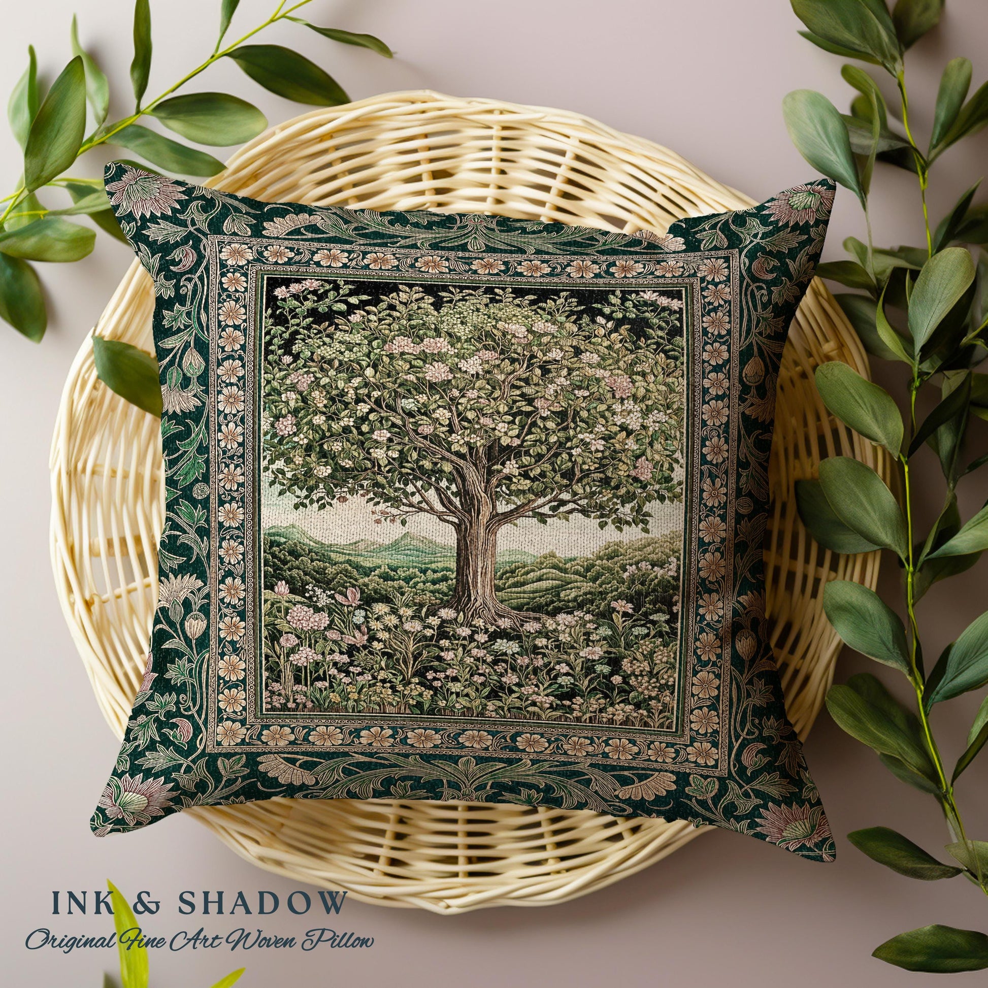 Pastoral Wildflower Garden Tree Tapestry Pillow Decorative Throw Cushion