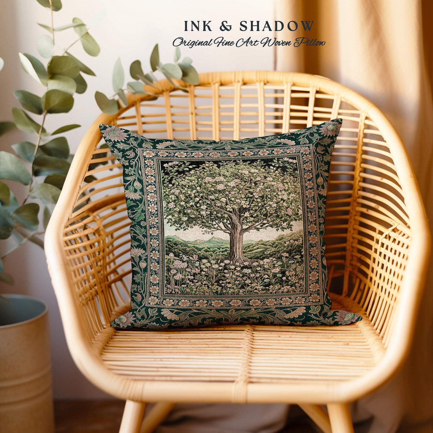 Pastoral Wildflower Garden Tree Tapestry Pillow Decorative Throw Cushion