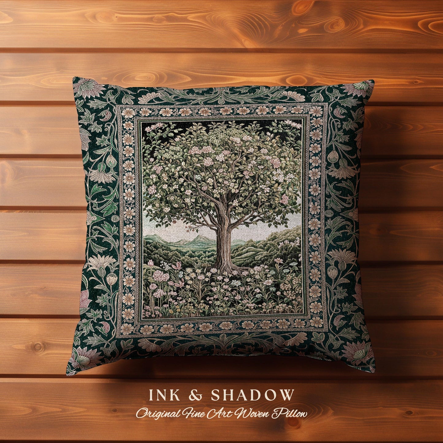 Pastoral Wildflower Garden Tree Tapestry Pillow Decorative Throw Cushion