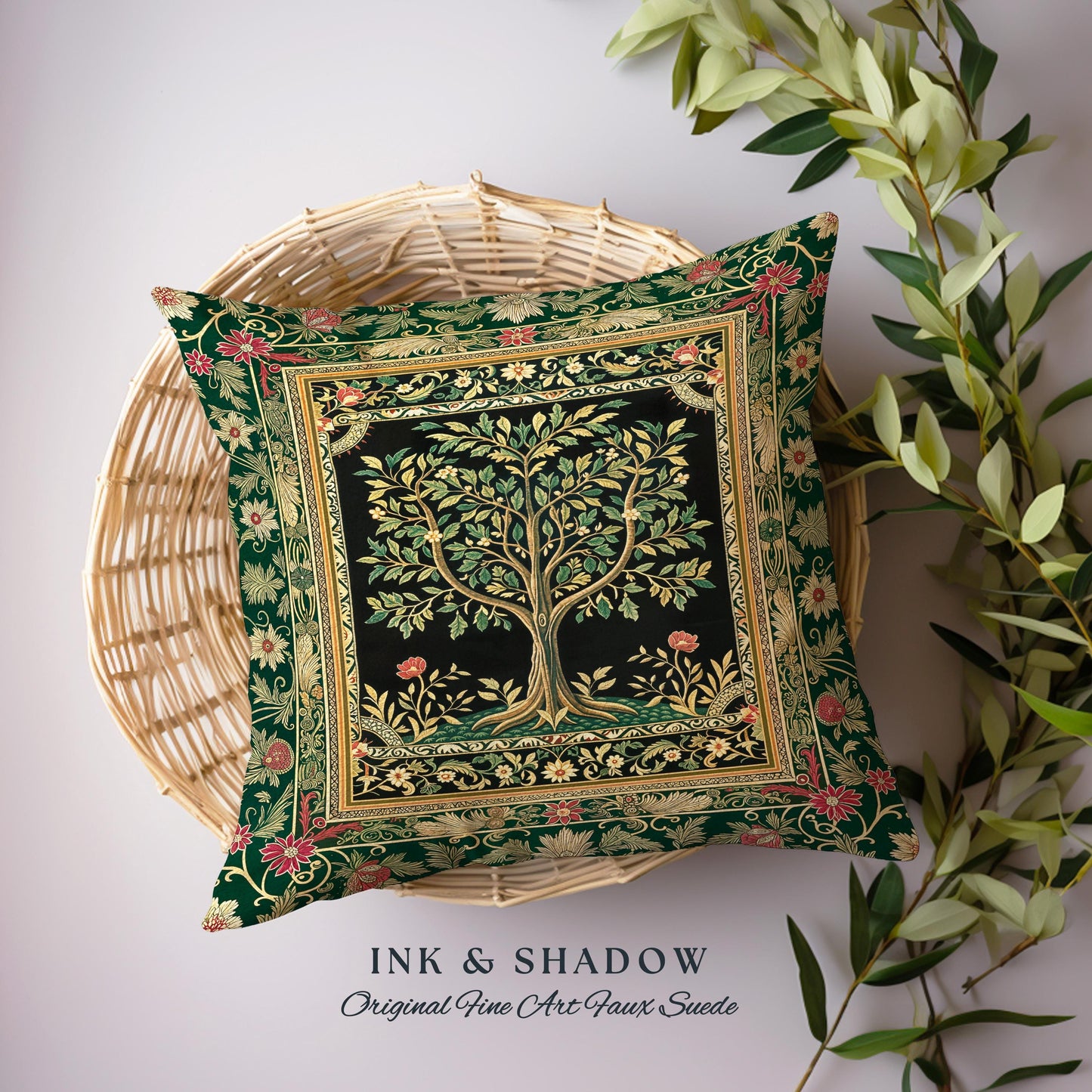 Folk Art Tree of Life Decorative Cushion Tapestry Throw Pillow