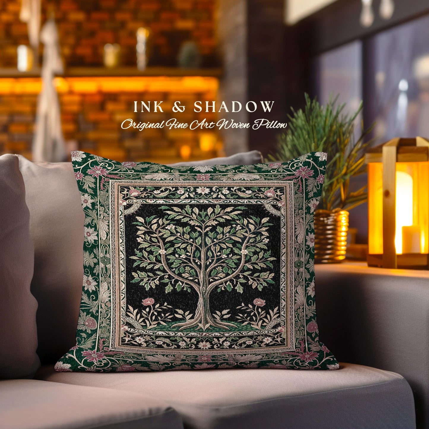 Folk Art Tree of Life Decorative Cushion Tapestry Throw Pillow