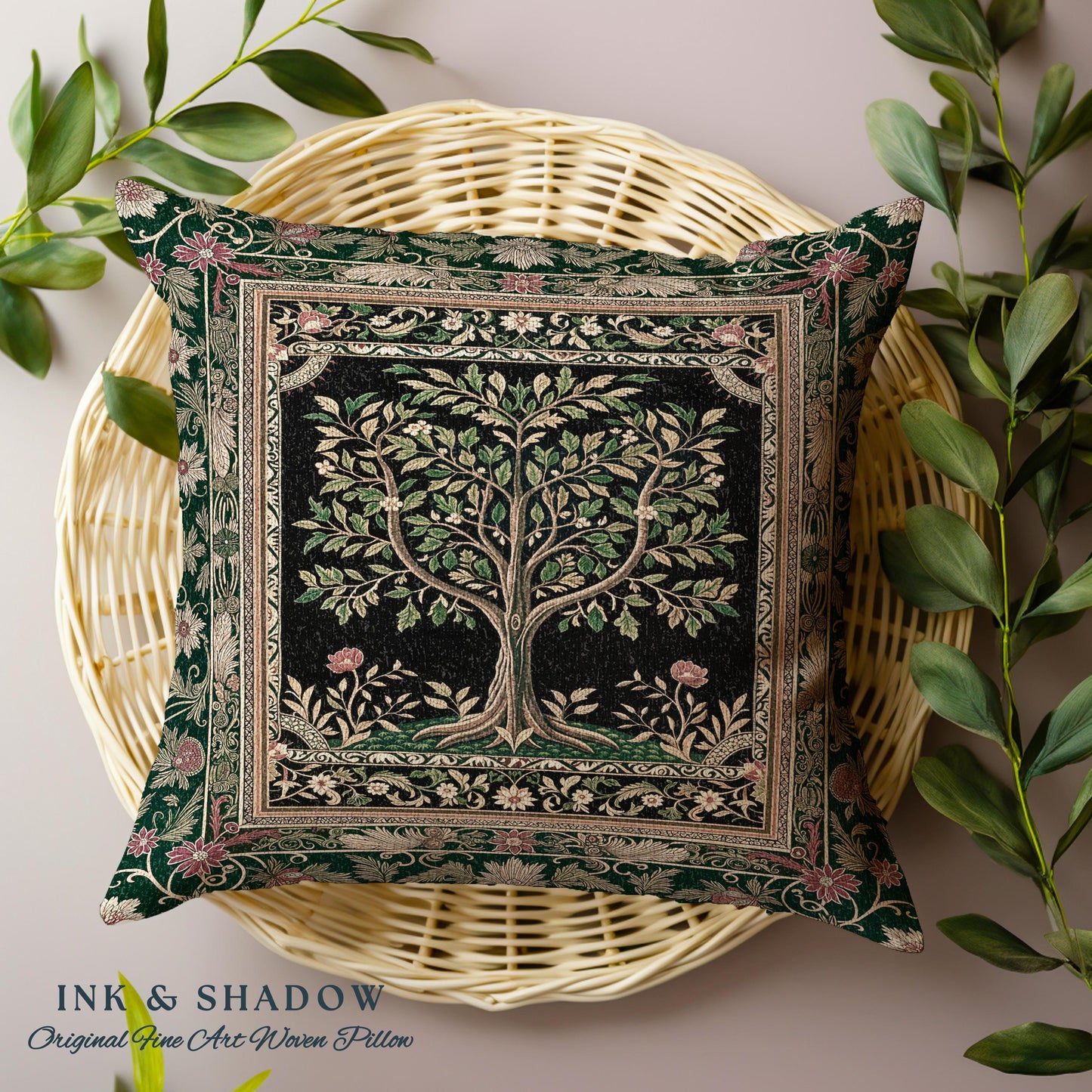 Folk Art Tree of Life Decorative Cushion Tapestry Throw Pillow
