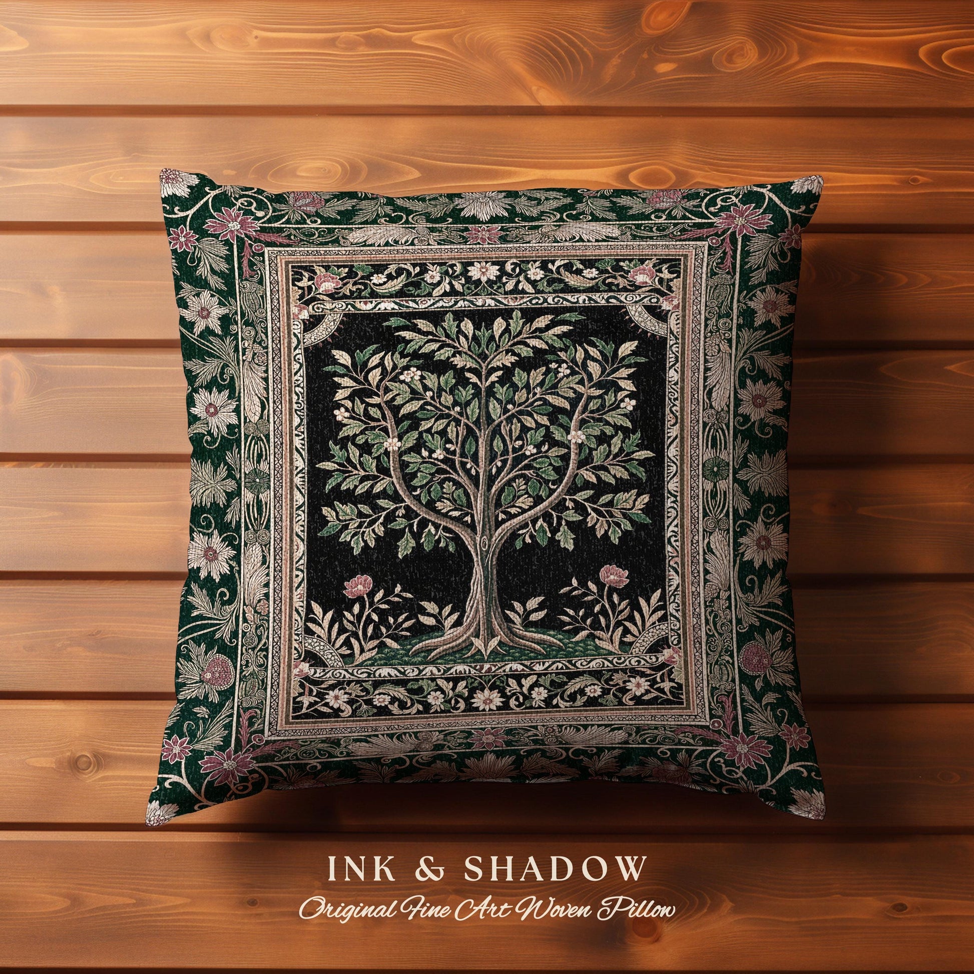 Folk Art Tree of Life Decorative Cushion Tapestry Throw Pillow