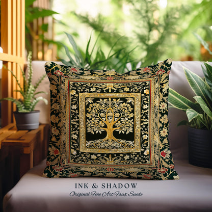 Regal Golden Tree of Life Tapestry Pillow Decorative Throw Cushion