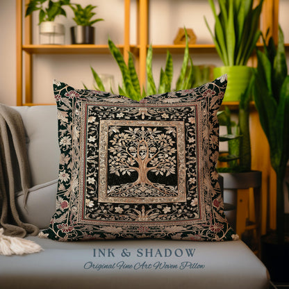 Regal Golden Tree of Life Tapestry Pillow Decorative Throw Cushion
