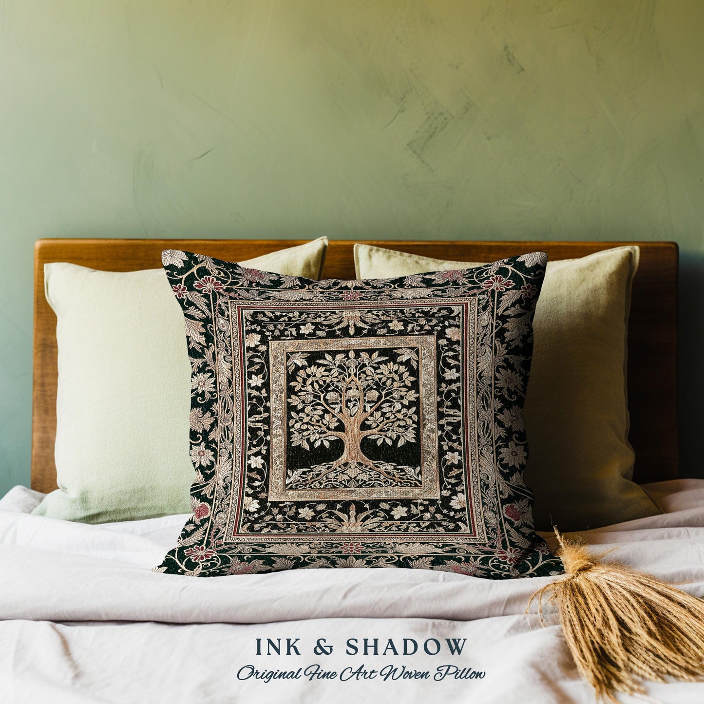 Regal Golden Tree of Life Tapestry Pillow Decorative Throw Cushion