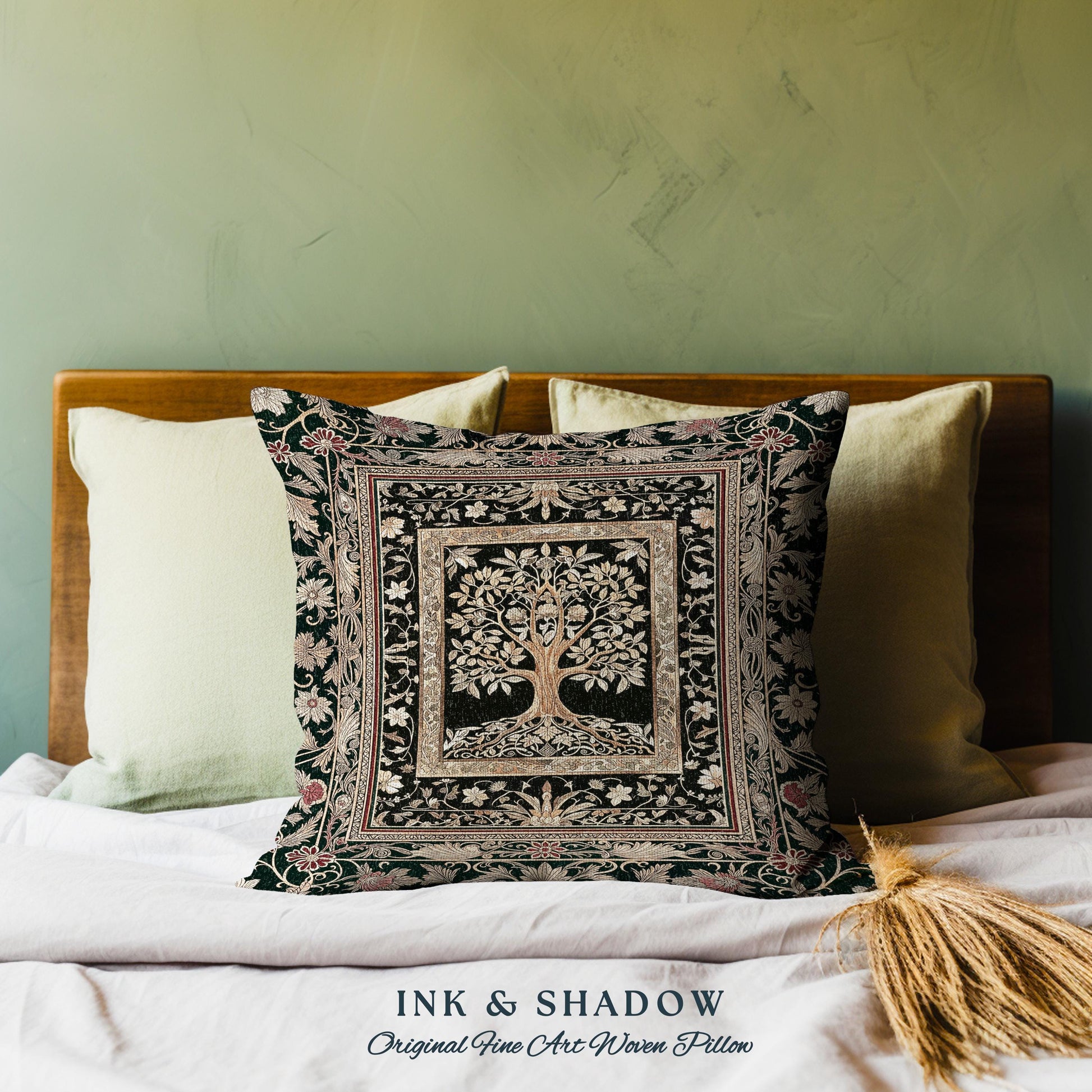 Regal Golden Tree of Life Tapestry Pillow Decorative Throw Cushion