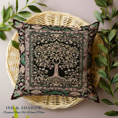 Whimsical Floral Tree of Life Decorative Cushion Tapestry Throw Pillow