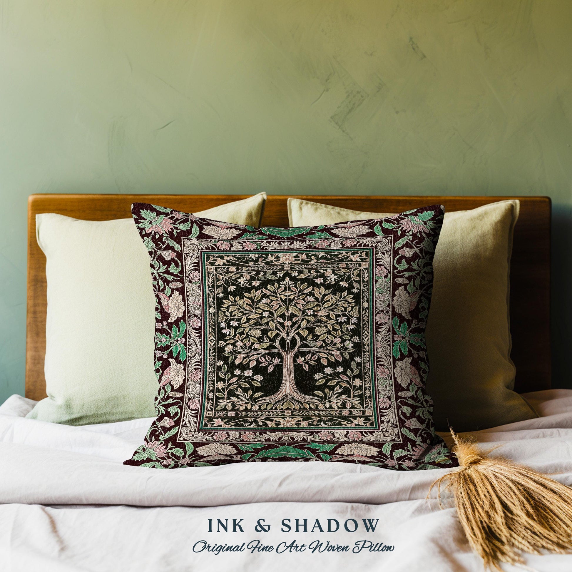 Whimsical Floral Tree of Life Decorative Cushion Tapestry Throw Pillow