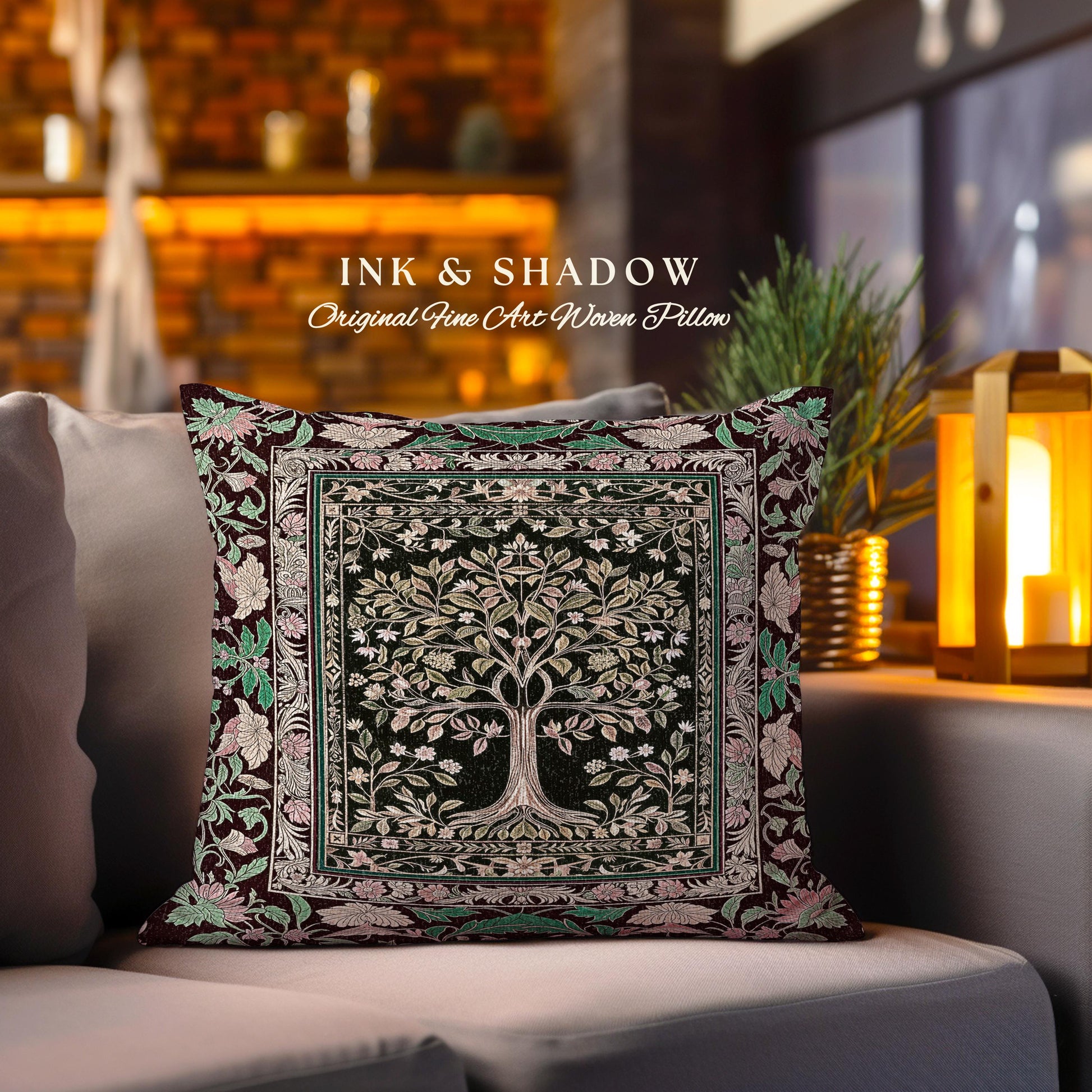 Whimsical Floral Tree of Life Decorative Cushion Tapestry Throw Pillow