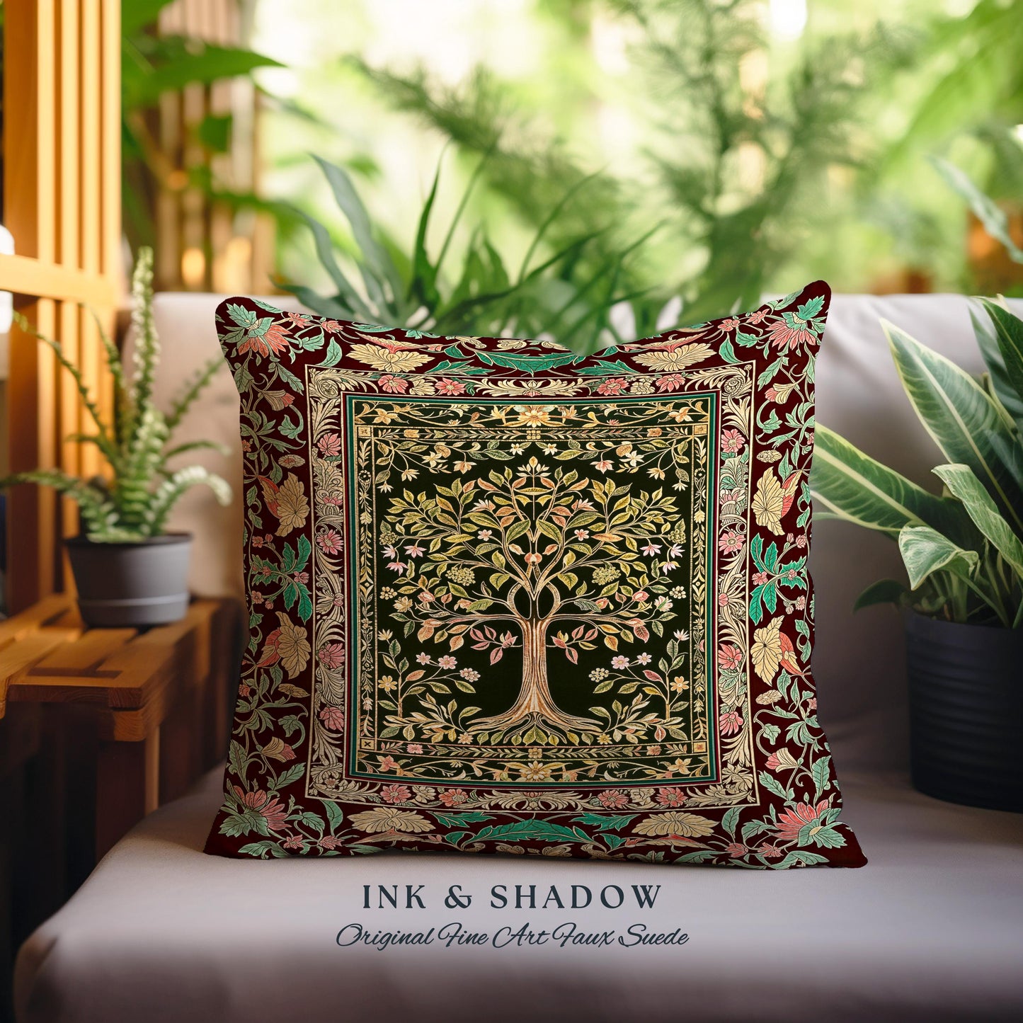 Whimsical Floral Tree of Life Decorative Cushion Tapestry Throw Pillow