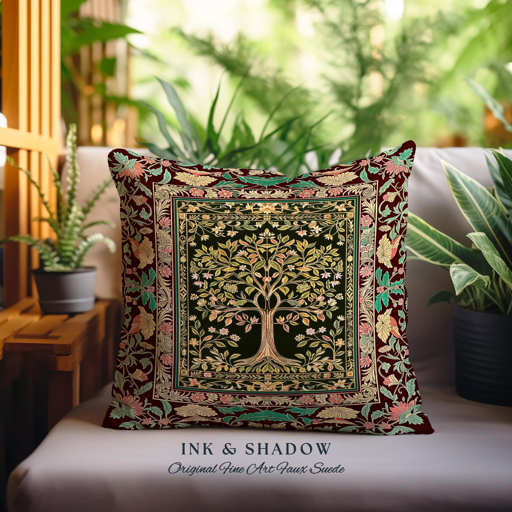 Whimsical Floral Tree of Life Decorative Cushion Tapestry Throw Pillow