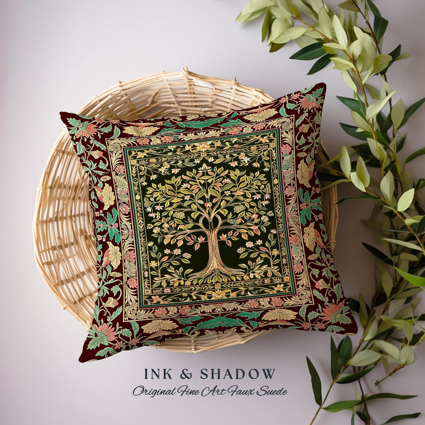 Whimsical Floral Tree of Life Decorative Cushion Tapestry Throw Pillow