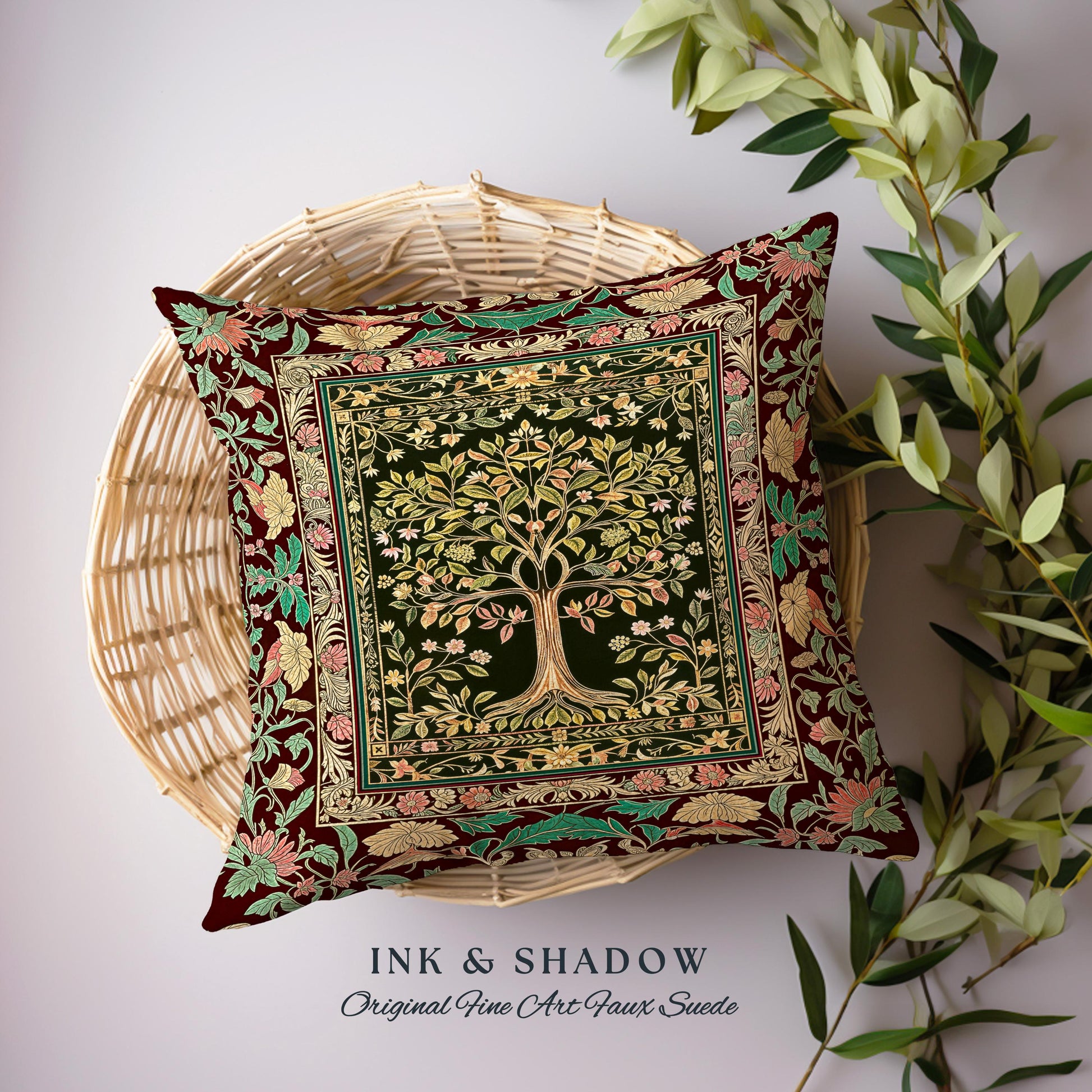 Whimsical Floral Tree of Life Decorative Cushion Tapestry Throw Pillow